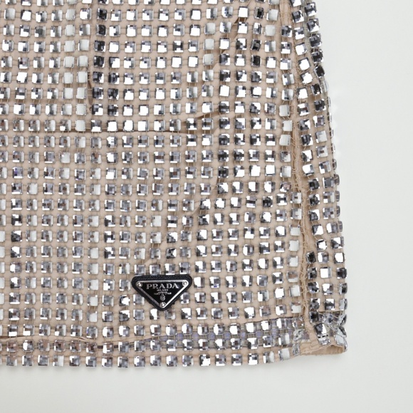 Prada Embellished Crystal Sequin Silver Mirrored Mini Skirt - Picture 3 of 9